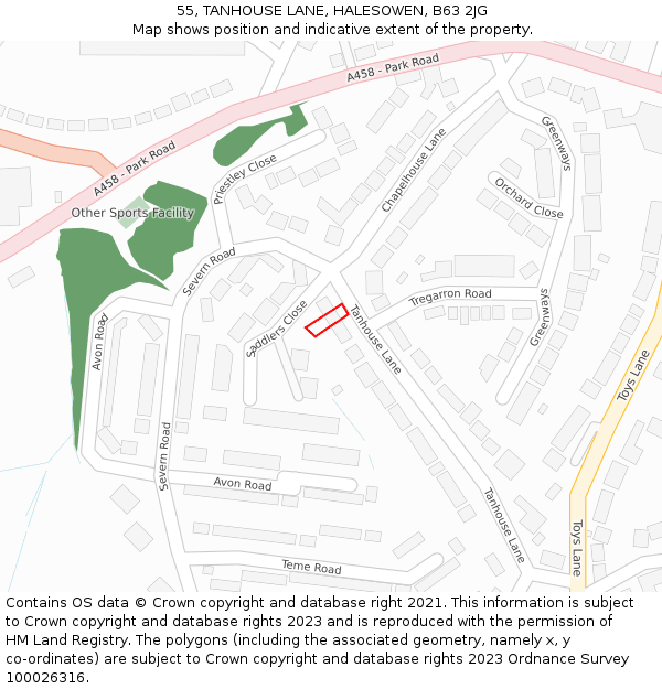 55, TANHOUSE LANE, HALESOWEN, B63 2JG: Location map and indicative extent of plot