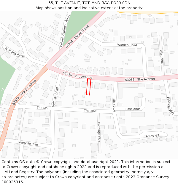 55, THE AVENUE, TOTLAND BAY, PO39 0DN: Location map and indicative extent of plot