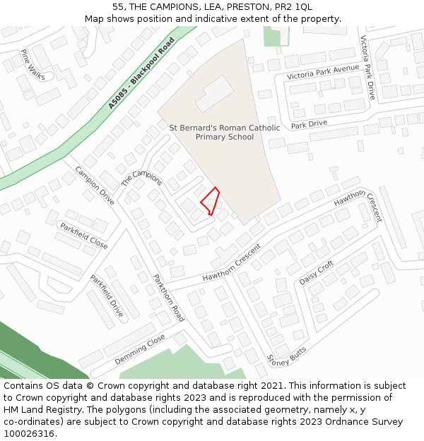 55, THE CAMPIONS, LEA, PRESTON, PR2 1QL: Location map and indicative extent of plot