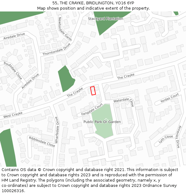 55, THE CRAYKE, BRIDLINGTON, YO16 6YP: Location map and indicative extent of plot