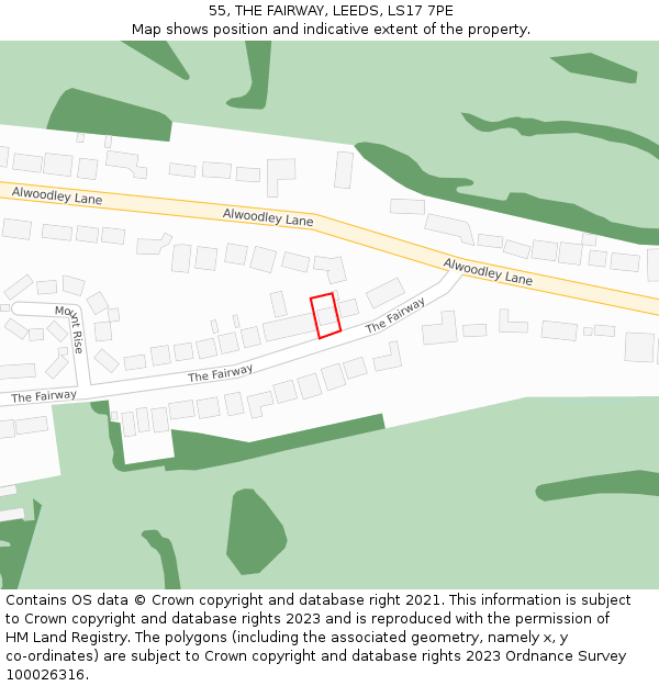 55, THE FAIRWAY, LEEDS, LS17 7PE: Location map and indicative extent of plot