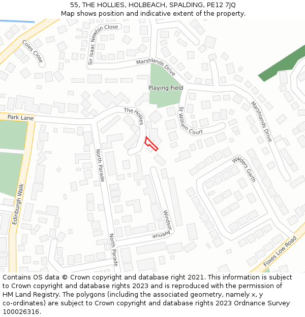 55, THE HOLLIES, HOLBEACH, SPALDING, PE12 7JQ: Location map and indicative extent of plot