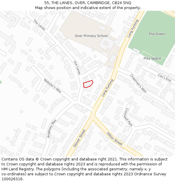 55, THE LANES, OVER, CAMBRIDGE, CB24 5NQ: Location map and indicative extent of plot
