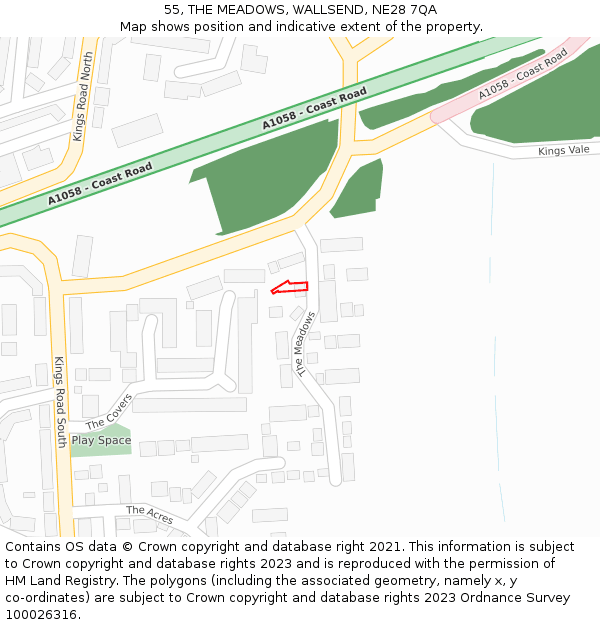 55, THE MEADOWS, WALLSEND, NE28 7QA: Location map and indicative extent of plot