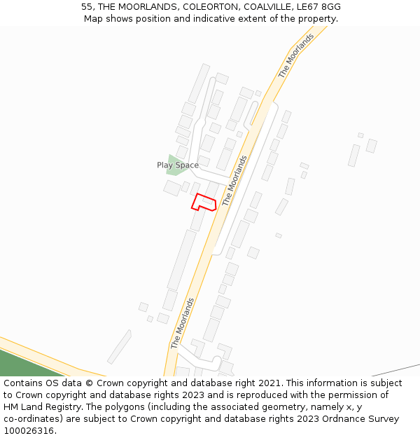 55, THE MOORLANDS, COLEORTON, COALVILLE, LE67 8GG: Location map and indicative extent of plot