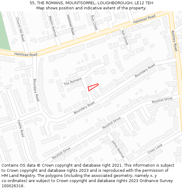 55, THE ROMANS, MOUNTSORREL, LOUGHBOROUGH, LE12 7EH: Location map and indicative extent of plot