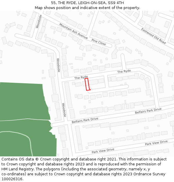 55, THE RYDE, LEIGH-ON-SEA, SS9 4TH: Location map and indicative extent of plot