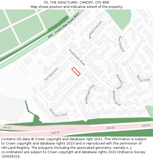 55, THE SANCTUARY, CARDIFF, CF5 4RW: Location map and indicative extent of plot