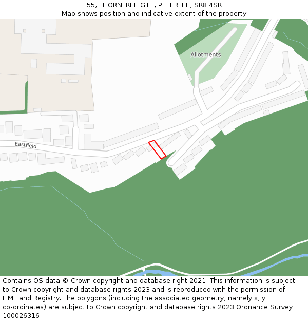 55, THORNTREE GILL, PETERLEE, SR8 4SR: Location map and indicative extent of plot