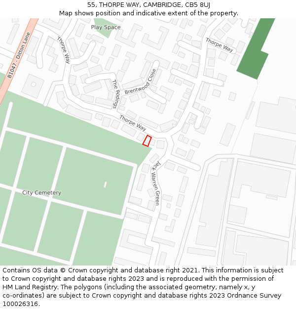 55, THORPE WAY, CAMBRIDGE, CB5 8UJ: Location map and indicative extent of plot