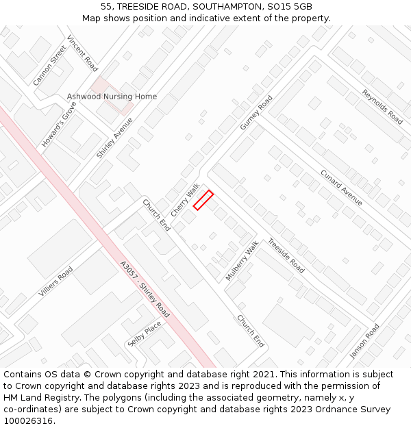 55, TREESIDE ROAD, SOUTHAMPTON, SO15 5GB: Location map and indicative extent of plot