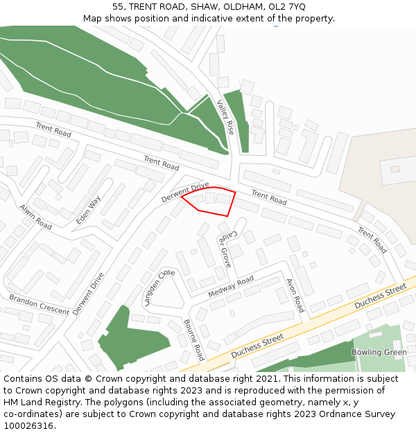 55, TRENT ROAD, SHAW, OLDHAM, OL2 7YQ: Location map and indicative extent of plot