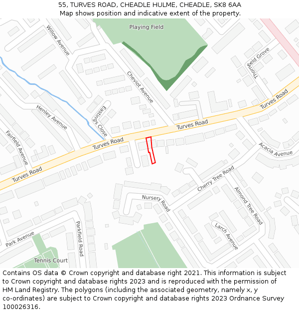 55, TURVES ROAD, CHEADLE HULME, CHEADLE, SK8 6AA: Location map and indicative extent of plot