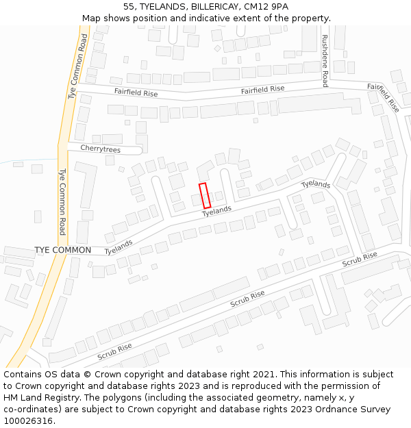 55, TYELANDS, BILLERICAY, CM12 9PA: Location map and indicative extent of plot