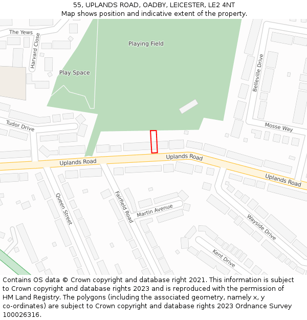 55, UPLANDS ROAD, OADBY, LEICESTER, LE2 4NT: Location map and indicative extent of plot