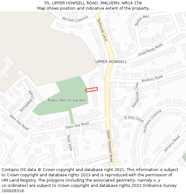 55, UPPER HOWSELL ROAD, MALVERN, WR14 1TW: Location map and indicative extent of plot