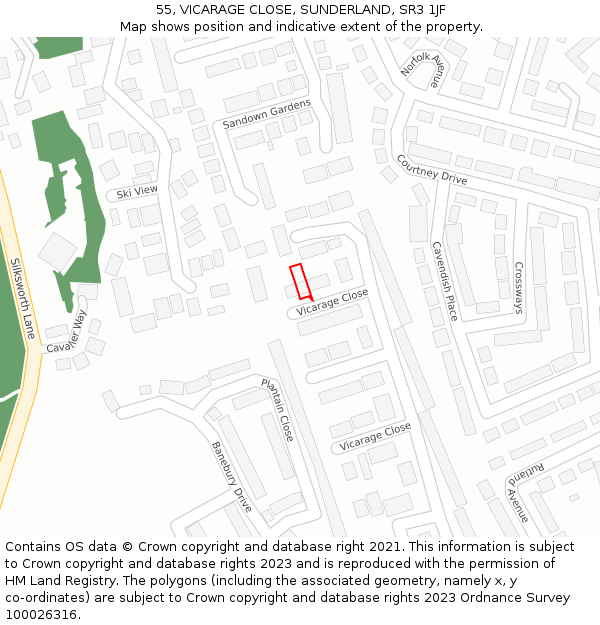 55, VICARAGE CLOSE, SUNDERLAND, SR3 1JF: Location map and indicative extent of plot