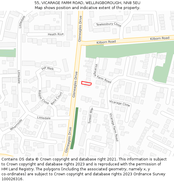 55, VICARAGE FARM ROAD, WELLINGBOROUGH, NN8 5EU: Location map and indicative extent of plot