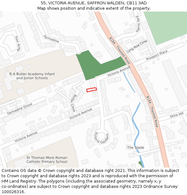 55, VICTORIA AVENUE, SAFFRON WALDEN, CB11 3AD: Location map and indicative extent of plot