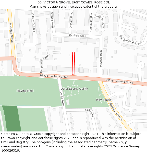 55, VICTORIA GROVE, EAST COWES, PO32 6DL: Location map and indicative extent of plot