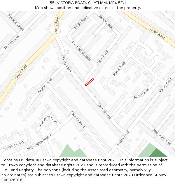 55, VICTORIA ROAD, CHATHAM, ME4 5EU: Location map and indicative extent of plot