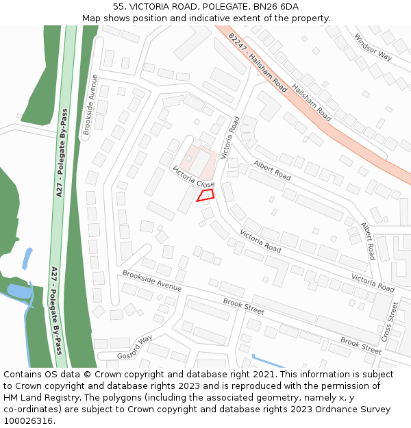 55, VICTORIA ROAD, POLEGATE, BN26 6DA: Location map and indicative extent of plot