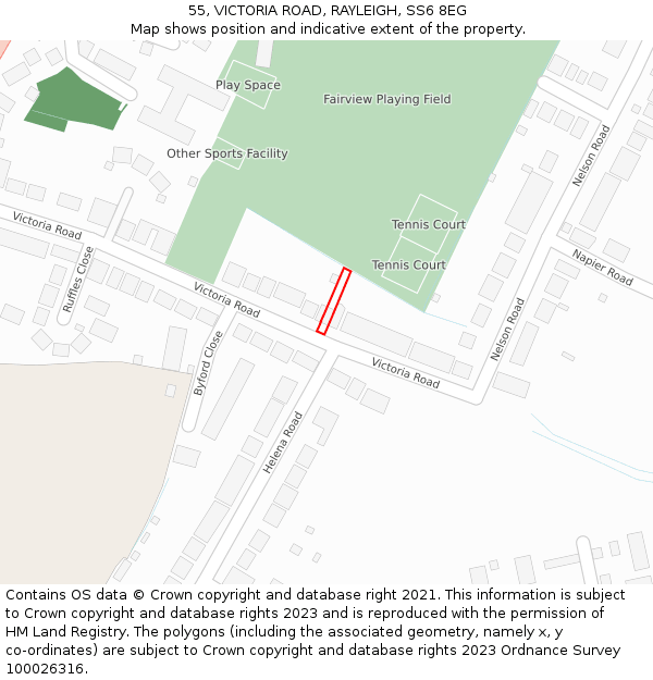 55, VICTORIA ROAD, RAYLEIGH, SS6 8EG: Location map and indicative extent of plot