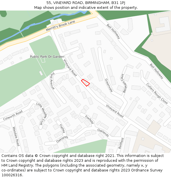 55, VINEYARD ROAD, BIRMINGHAM, B31 1PJ: Location map and indicative extent of plot