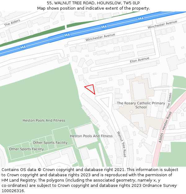 55, WALNUT TREE ROAD, HOUNSLOW, TW5 0LP: Location map and indicative extent of plot