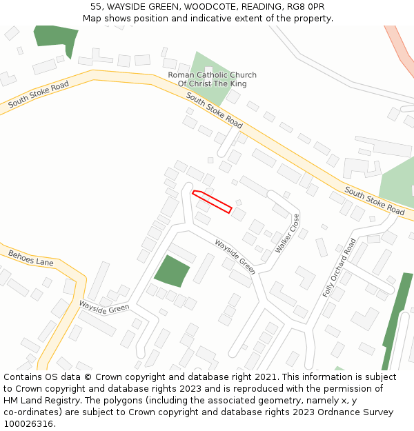 55, WAYSIDE GREEN, WOODCOTE, READING, RG8 0PR: Location map and indicative extent of plot