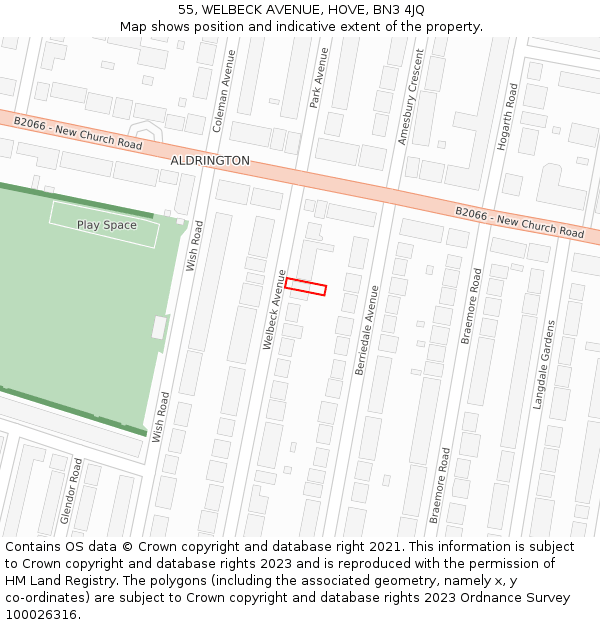 55, WELBECK AVENUE, HOVE, BN3 4JQ: Location map and indicative extent of plot