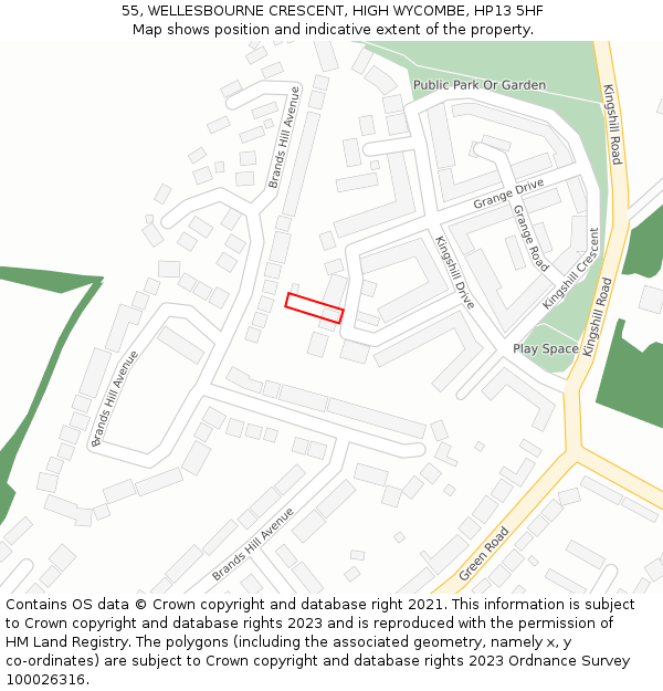 55, WELLESBOURNE CRESCENT, HIGH WYCOMBE, HP13 5HF: Location map and indicative extent of plot