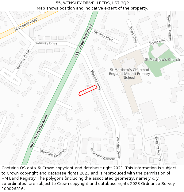 55, WENSLEY DRIVE, LEEDS, LS7 3QP: Location map and indicative extent of plot