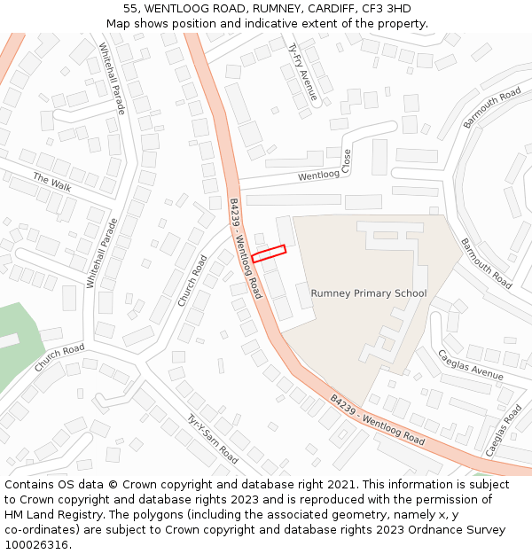 55, WENTLOOG ROAD, RUMNEY, CARDIFF, CF3 3HD: Location map and indicative extent of plot