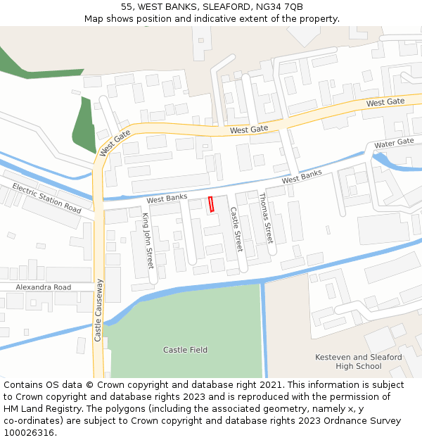 55, WEST BANKS, SLEAFORD, NG34 7QB: Location map and indicative extent of plot