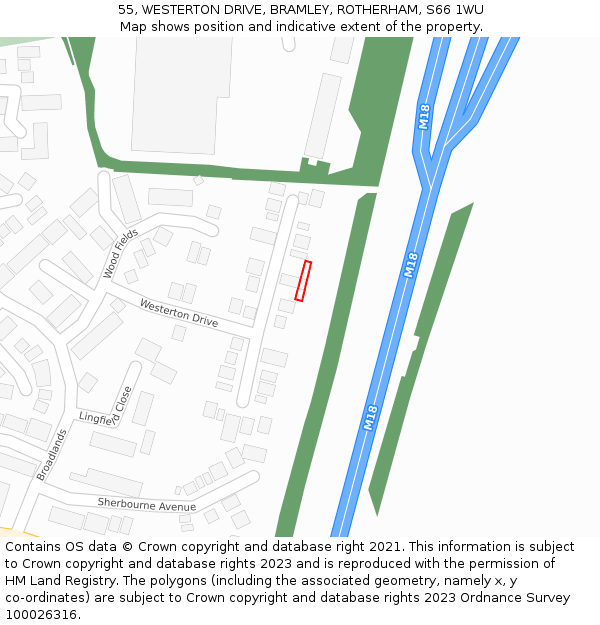 55, WESTERTON DRIVE, BRAMLEY, ROTHERHAM, S66 1WU: Location map and indicative extent of plot