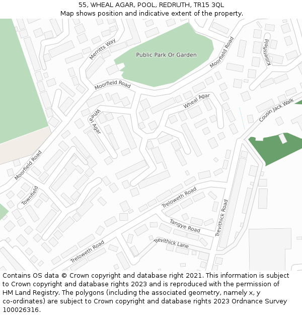 55, WHEAL AGAR, POOL, REDRUTH, TR15 3QL: Location map and indicative extent of plot