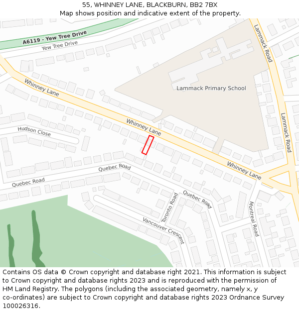 55, WHINNEY LANE, BLACKBURN, BB2 7BX: Location map and indicative extent of plot