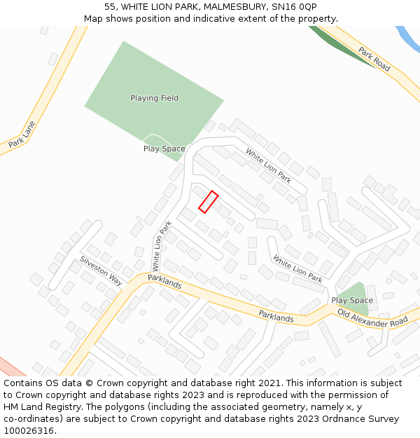 55, WHITE LION PARK, MALMESBURY, SN16 0QP: Location map and indicative extent of plot