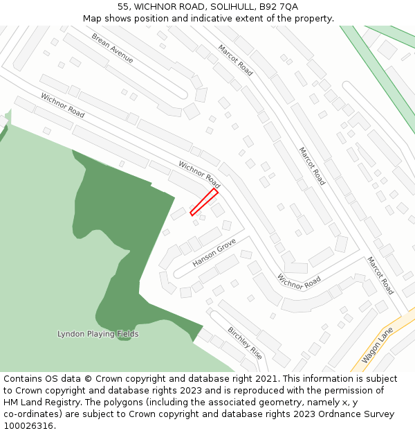 55, WICHNOR ROAD, SOLIHULL, B92 7QA: Location map and indicative extent of plot