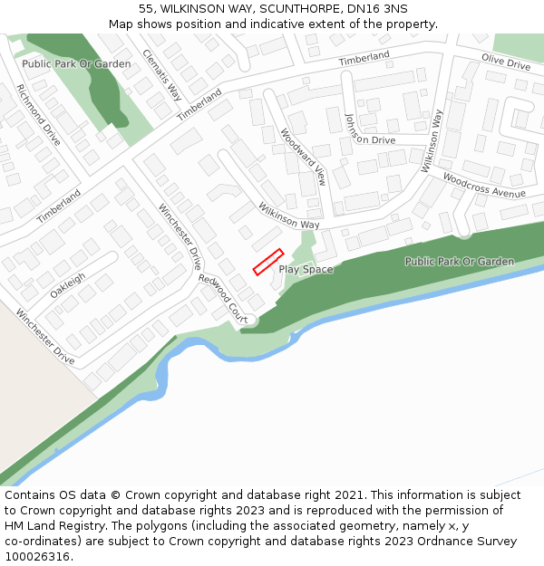 55, WILKINSON WAY, SCUNTHORPE, DN16 3NS: Location map and indicative extent of plot