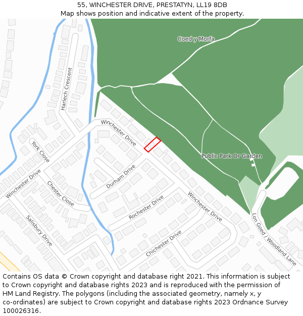 55, WINCHESTER DRIVE, PRESTATYN, LL19 8DB: Location map and indicative extent of plot