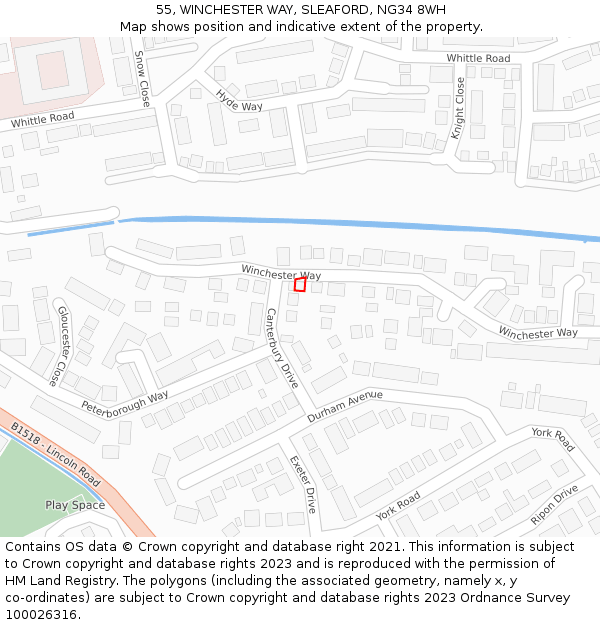 55, WINCHESTER WAY, SLEAFORD, NG34 8WH: Location map and indicative extent of plot