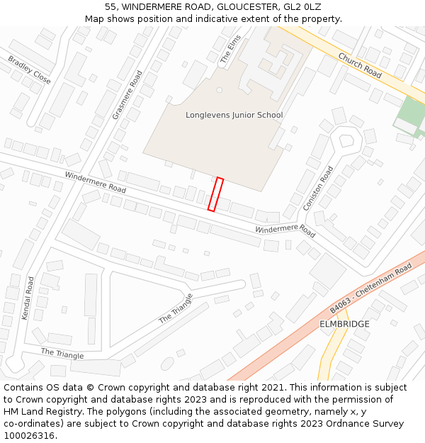 55, WINDERMERE ROAD, GLOUCESTER, GL2 0LZ: Location map and indicative extent of plot