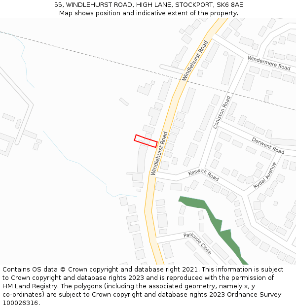 55, WINDLEHURST ROAD, HIGH LANE, STOCKPORT, SK6 8AE: Location map and indicative extent of plot