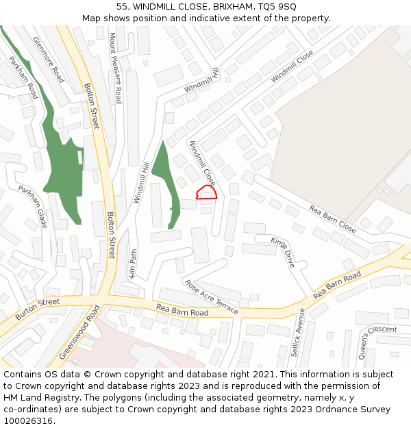 55, WINDMILL CLOSE, BRIXHAM, TQ5 9SQ: Location map and indicative extent of plot