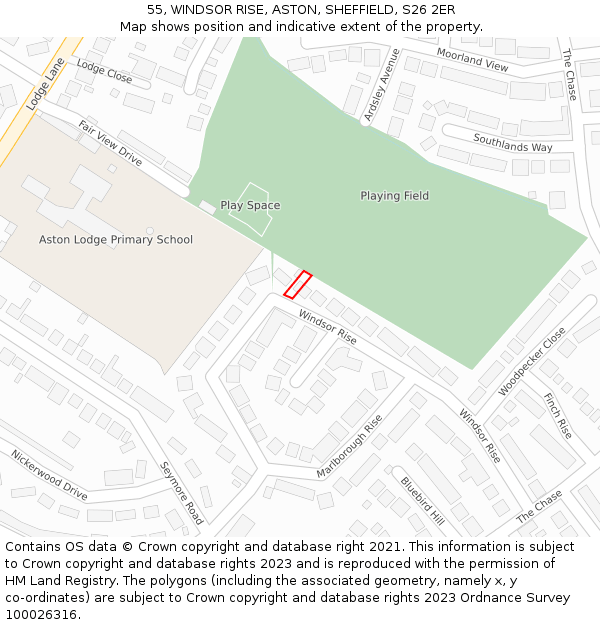 55, WINDSOR RISE, ASTON, SHEFFIELD, S26 2ER: Location map and indicative extent of plot