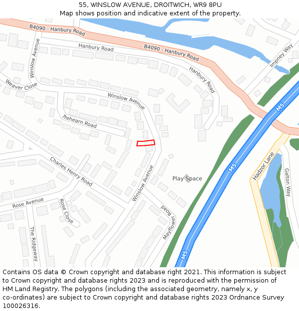 55, WINSLOW AVENUE, DROITWICH, WR9 8PU: Location map and indicative extent of plot