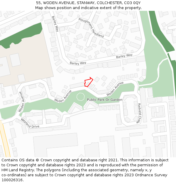 55, WODEN AVENUE, STANWAY, COLCHESTER, CO3 0QY: Location map and indicative extent of plot