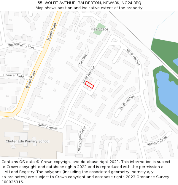 55, WOLFIT AVENUE, BALDERTON, NEWARK, NG24 3PQ: Location map and indicative extent of plot